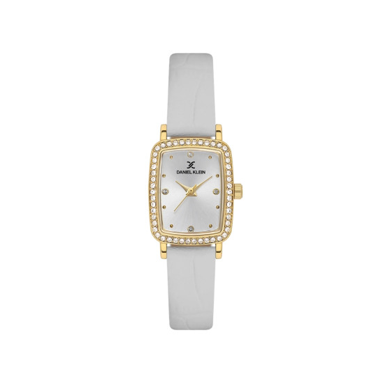 DANIEL KLEIN DK14294-2 ženski sat Lady Gold Elegance pravougaono kućište White kožni kaiš Sunray Dial 20mm Bestseller