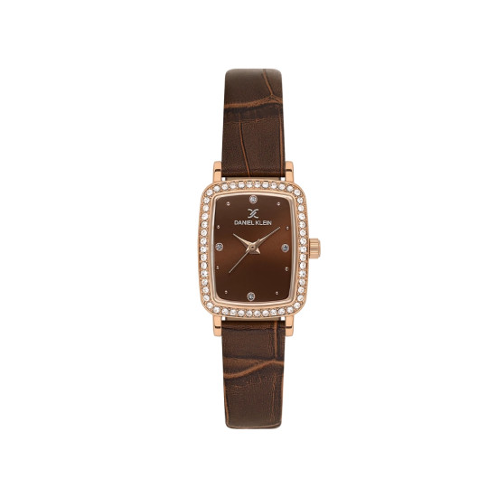 DANIEL KLEIN DK14294-6 ženski sat Lady Rose Gold Elegance pravougaono kućište Brown kožni kaiš Sunray Brown Dial 20mm