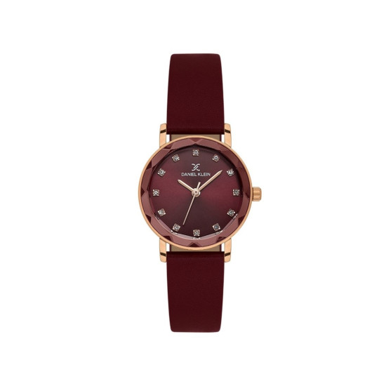 DANIEL KLEIN DK14317-6 ženski sat Timeless Classic Rose Gold Tone Bordo kožni kaiš  Sunray Burgundy Dial 28mm