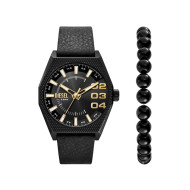 Diesel DZ2210SET muški sat Scraper Black kožni kaiš Gold Detail 43mm