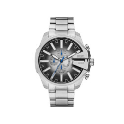 Diesel DZ4686 muški sat Mega Chief Slim Chronograph Silver Tone Blue Detail Sunray Dial 48mm