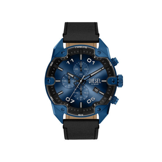 Diesel DZ4703 muški sat Spiked Chronograph Black and Blue Sunray Dial kožni kaiš 49mm