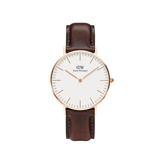 Daniel Wellington DW00100039 muški sat Classic Bristol Rose Gold Tone kožni kaiš Dark Brown Minimal White Dial 36mm
