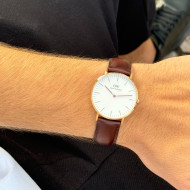 Daniel Wellington DW00100039 muški sat Classic Bristol Rose Gold Tone kožni kaiš Dark Brown Minimal White Dial 36mm