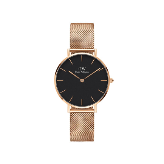 Daniel Wellington DW00100161 ženski sat Petite Melrose Rose Gold Tone Mesh Band Minimal Black Dial 32mm