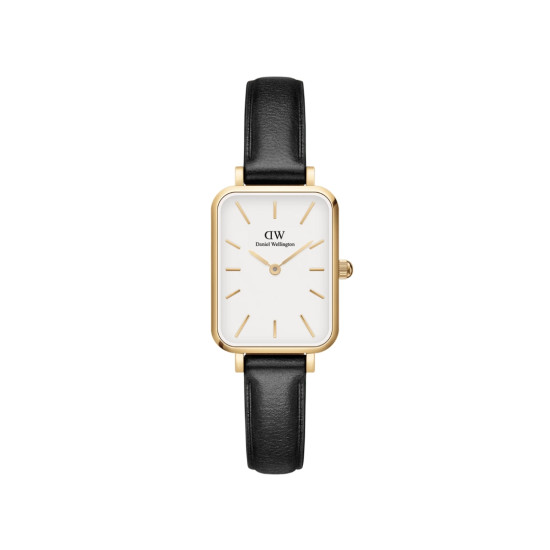 Daniel Wellington DW00100559 ženski sat Quadro Pressed Sheffield Gold Tone Black kožni kaiš Minimal White Dial 20mm