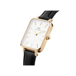 Daniel Wellington DW00100559 ženski sat Quadro Pressed Sheffield Gold Tone Black kožni kaiš Minimal White Dial 20mm