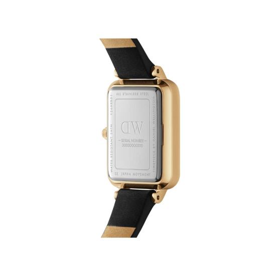 Daniel Wellington DW00100559 ženski sat Quadro Pressed Sheffield Gold Tone Black kožni kaiš Minimal White Dial 20mm