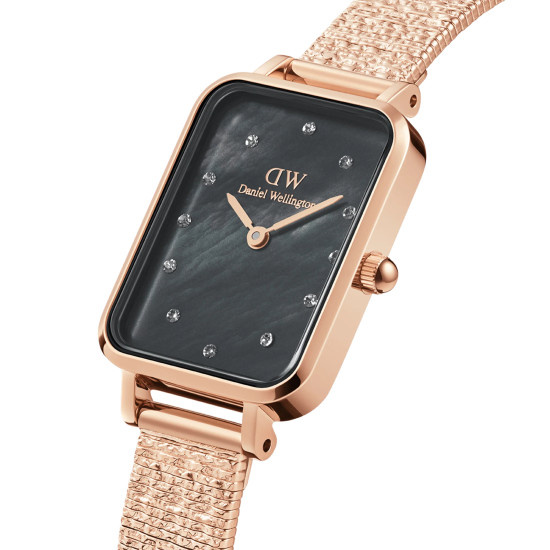 Daniel Wellington DW00100579 ženski sat Quadro Lumine Pressed Piano Rose Gold Tone Black Mother of Pearl Dial 20mm