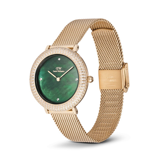 Daniel Wellington DW00100824 ženski sat Crystalline Bezel Gold Tone Mesh Band Green Mother of Pearl Dial 32mm