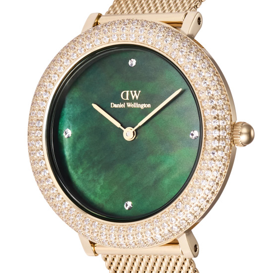 Daniel Wellington DW00100824 ženski sat Crystalline Bezel Gold Tone Mesh Band Green Mother of Pearl Dial 32mm