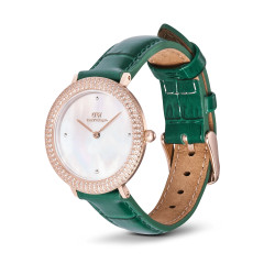 Daniel Wellington DW00100826 ženski sat Crystalline Bezel Rose Gold Green Croc kožni kaiš Mother of Pearl Dial 32mm