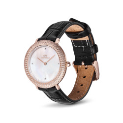 Daniel Wellington DW00100827 ženski sat Crystalline Bezel Rose Gold Black Croc kožni kaiš Mother of Pearl Dial 32mm