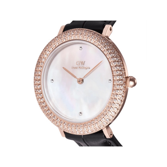 Daniel Wellington DW00100827 ženski sat Crystalline Bezel Rose Gold Black Croc kožni kaiš Mother of Pearl Dial 32mm