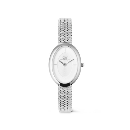 Daniel Wellington DW00100884 ženski sat Juliette Oval Silver Tone pletena mrežasta narukvica Sunray Dial 20mm