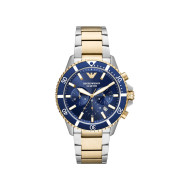 Emporio Armani AR11362 muški sat World Explorer Chronograph Two Tone Silver Gold Stainless Steel Sunray Marine Blue Dial 43mm 10ATM
