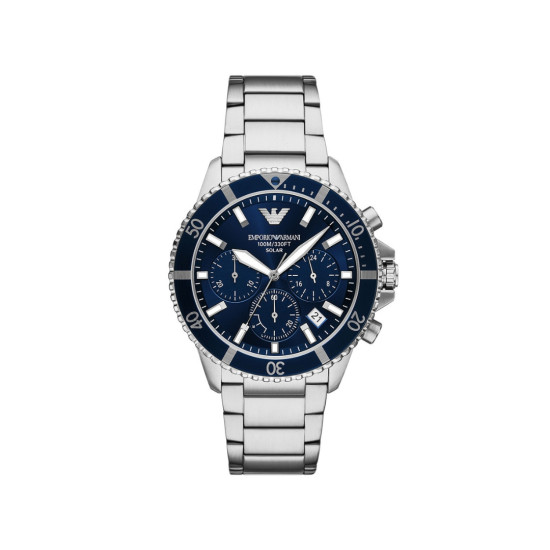Emporio Armani AR11681 muški sat World Explorer Solar Chronograph Silver Stainless Steel Sapphire Crystal Blue Sunray Dial 43mm