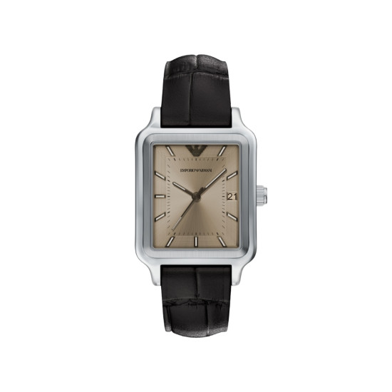 Emporio Armani AR11756 muški sat Classic Vintage Style pravougaoni Brown kožni kaiš Sunray Champagne Dial 36mm Old money vibe
