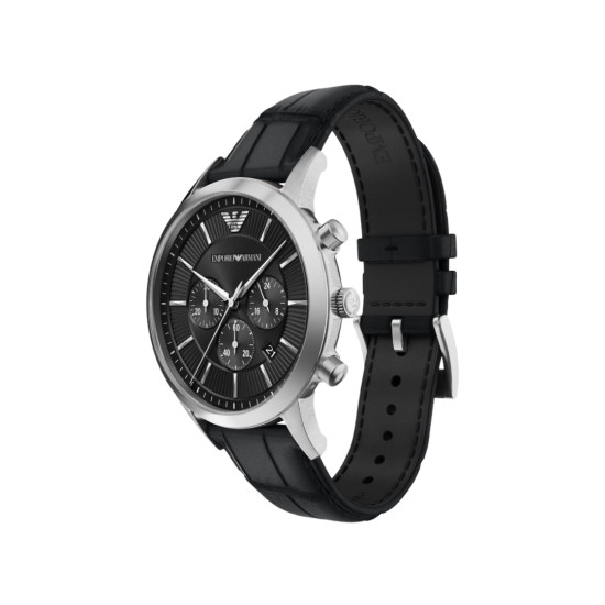 Emporio Armani AR11820 muški sat Archetipo Chronograph Black Sunray Dial 43mm Black kožni kaiš Dress Watch