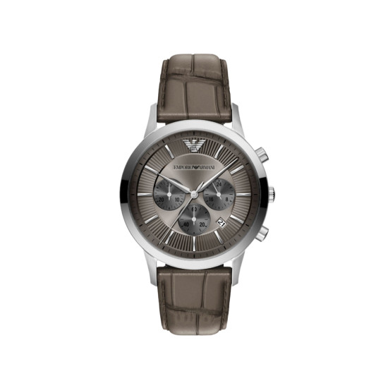 Emporio Armani AR11821 muški sat Archetipo Chronograph Smoky Grey Sunray Dial 43mm Taupe Color kožni kaiš Dress Watch