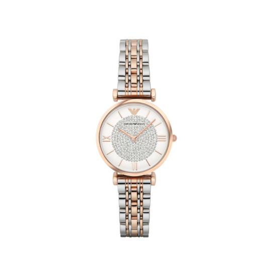 Emporio Armani AR1926 ženski sat Elegant Two Tone Rose Gold Stainless Steel White Pavé Dial 32mm Bestseller