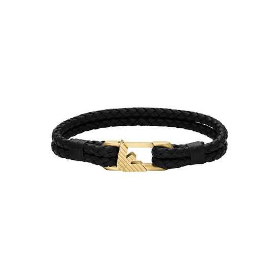 Emporio Armani EGS3245710 muška narukvica Black Leather ID Gold Detail