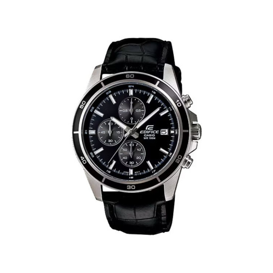 Casio Edifice EFR-526L-1A muški sat Classic Line Chronograph Mid-Size Black Kožni kaiš Black Dial 10ATM