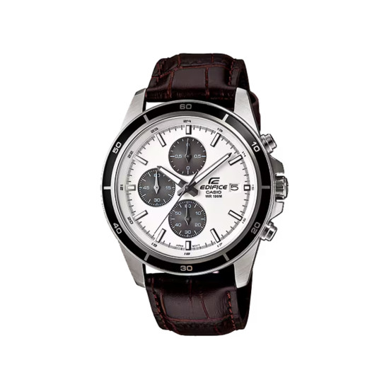 Casio Edifice EFR-526L-7A muški sat Classic Line Chronograph Mid-Size Brown Kožni kaiš White Dial 10ATM