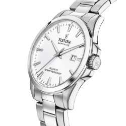 Festina F20024/2 muški sat CLASSICS Swiss Made Silver Stainless Steel Sapphire Crystal Sunray White Dial 41mm