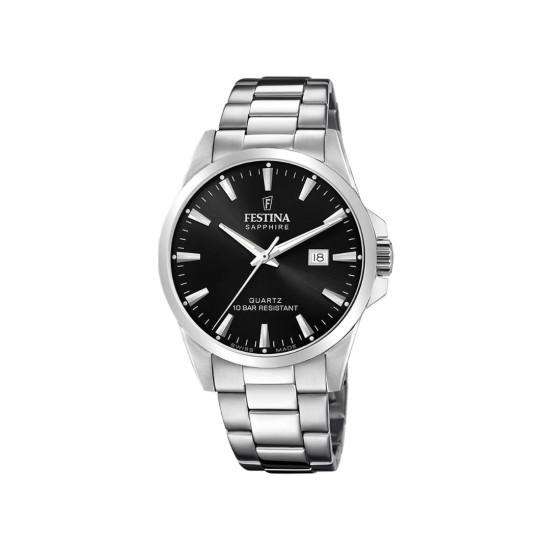 Festina F20024/4 muški sat CLASSICS Swiss Made Silver Stainless Steel Sapphire Crystal Sunray Black Dial 41mm