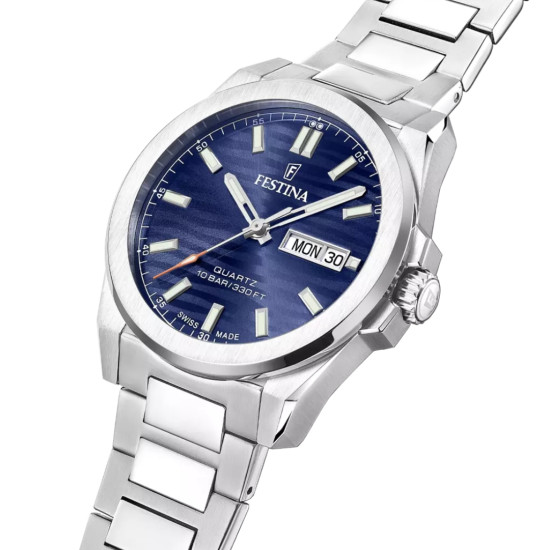 Festina F20073/2 muški sat Dune Swiss Made Silver Stainless Steel Sapphire Crystal Deep Blue Dial 40mm 10ATM
