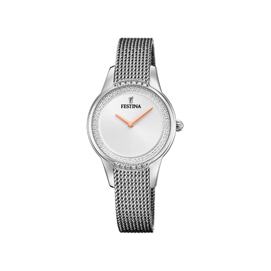 Festina F20494/1 ženski sat Mademoiselle Elegant Mesh Band Silver Stainless Steel Rose Gold Detail White Dial 30mm