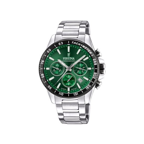 Festina F20560/4 muški sat TIMELESS URBAN CHRONOGRAPH Silver Stainless Steel Emerald Green Dial 45mm 10ATM Bestseller
