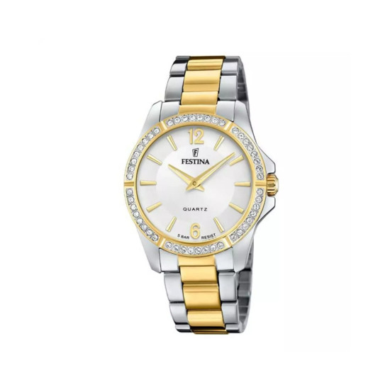 Festina F20594/1 ženski sat BOYFRIEND Classic Style Zirconia Two Tone Silver Gold Stainless Steel White Dial 34mm