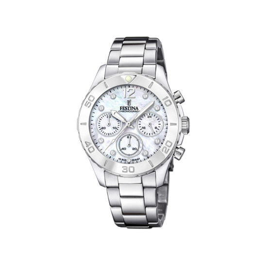 Festina F20603/1 ženski sat BOYFRIEND Chronograph Silver Stainless Steel Mother-Of-Pearl Dial 39mm 10ATM