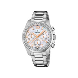 Festina F20606/1 ženski sat BOYFRIEND Rainbow Chronograph Silver Stainless Steel Rose Gold Detail Mother-of-Pearl 38mm 10ATM