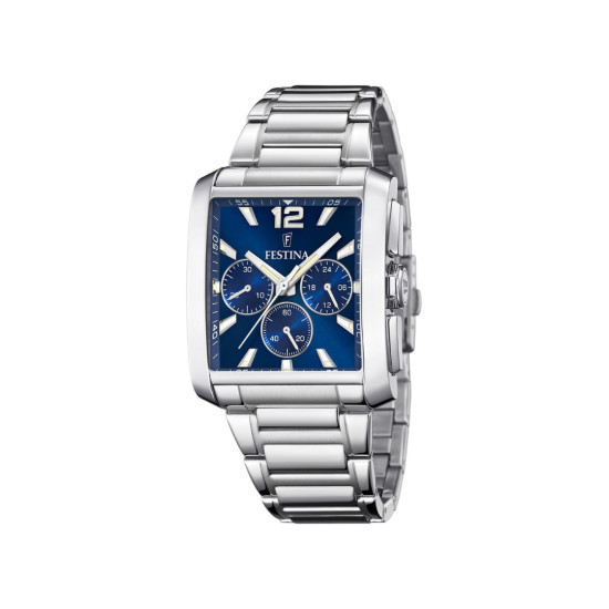 Festina F20635/2 muški sat On the Square Chronograph pravougaoni Silver Stainless Steel Blue Dial 37mm Old Money Style