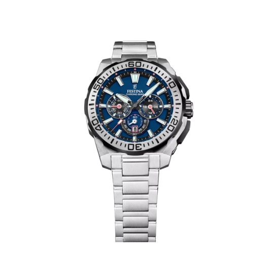 Festina F20724/2 muški sat Chrono Bike Chronograph Silver Stainless Steel Deep Blue Dial 45mm 20ATM