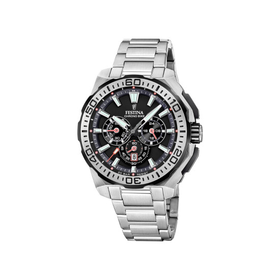 Festina F20724/7 muški sat Chrono Bike Chronograph Silver Stainless Steel Black Dial 45mm 20ATM