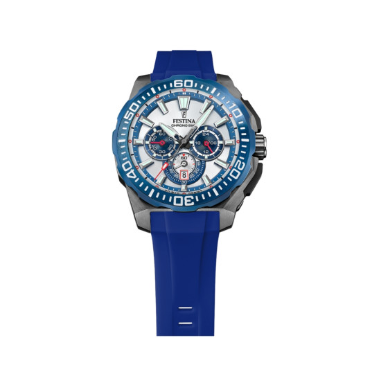 Festina F20725/4 muški sat Chrono Bike Chronograph Blue Silicone White Dial 45mm Red Detail 20ATM