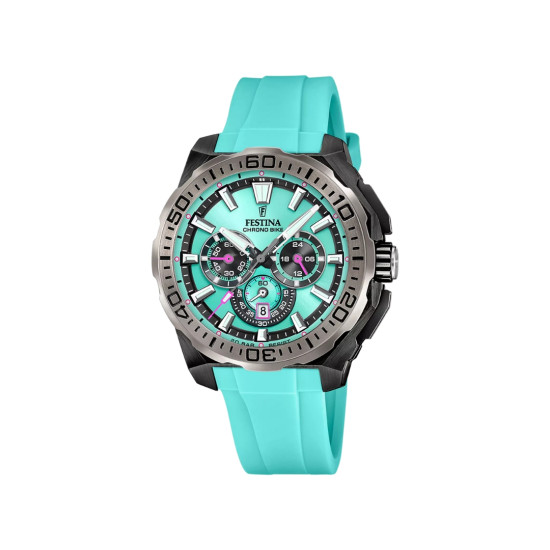 Festina F20726/2 muški sat Chrono Bike Chronograph Turquoise Silicone Turquoise Dial 45mm 20ATM
