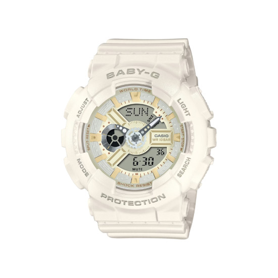 BABY-G BA-110XSW-7A ženski sat G-Shock Mini Pover Edition All White Chocolate Matte Finish Gold detail 10ATM