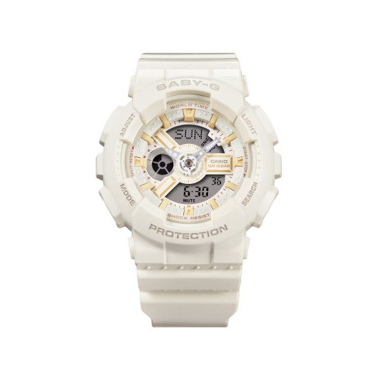 BABY-G BA-110XSW-7A ženski sat G-Shock Mini Pover Edition All White Chocolate Matte Finish Gold detail 10ATM