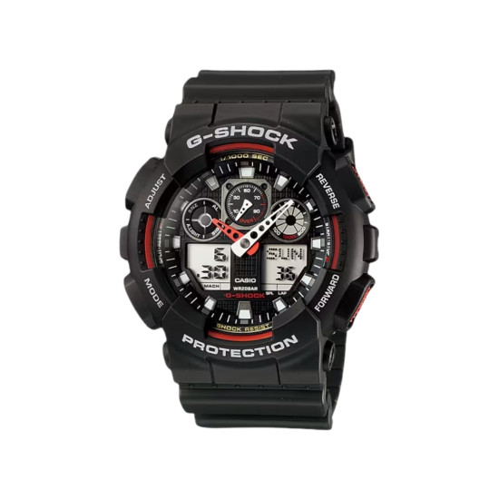 G-SHOCK GA-100-1A4 muški sat Bestseller Icon Analog-Digital All Black Matte Finish Red Accent 20ATM