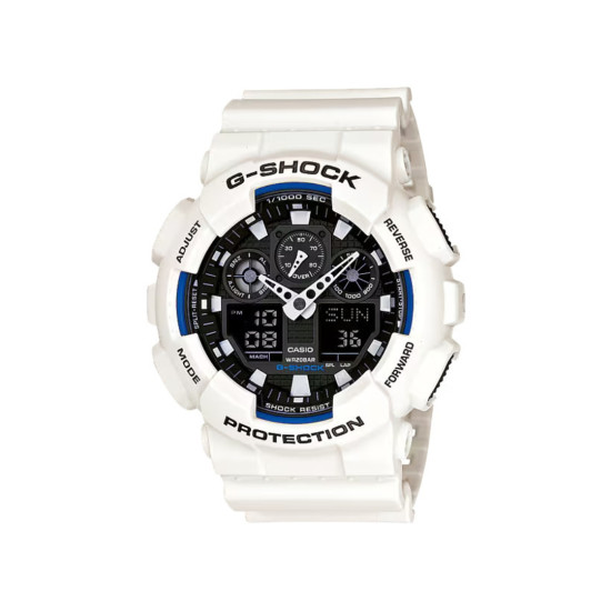 G-SHOCK GA-100B-7A muški sat Bestseller Icon Analog-Digital All White Matte Finish Black and Blue detail 20ATM