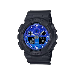 G-SHOCK GA-100FL-1A muški sat Bestseller Icon Analog-Digital All Black Blue Flames Dial 20ATM