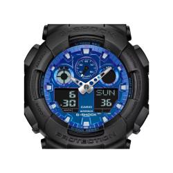 G-SHOCK GA-100FL-1A muški sat Bestseller Icon Analog-Digital All Black Blue Flames Dial 20ATM