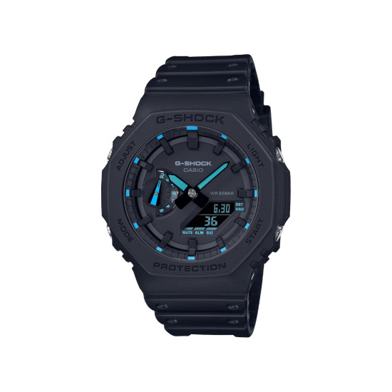 G-SHOCK GA-2100-1A2 unisex Octagon Case All Black Matte Finish Turquoise detail 20ATM