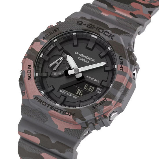 G-SHOCK GA-2100CM-8A unisex Octagon Case All Black Matte Finish Camouflage 20ATM