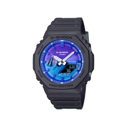 G-SHOCK GA-2100FL-1A unisex Octagon Case All Black Matte Finish Blue Flames Dial 20ATM